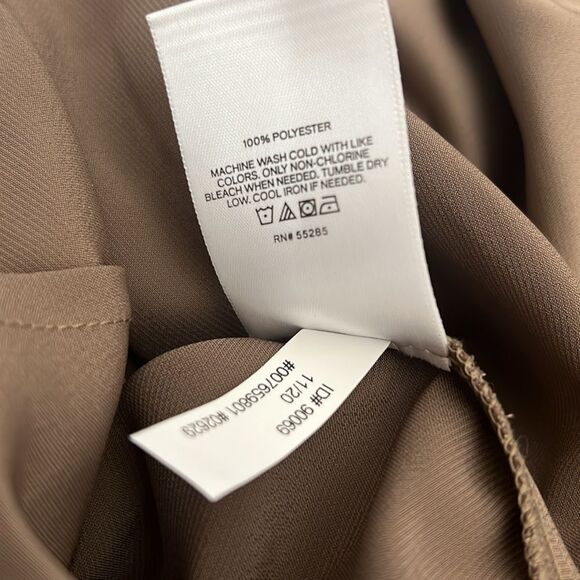 Expressss Skirt Sz 8 Tan Brown Slimming Ruffle Front Side Zipper Midi New Silky - Picture 8 of 9